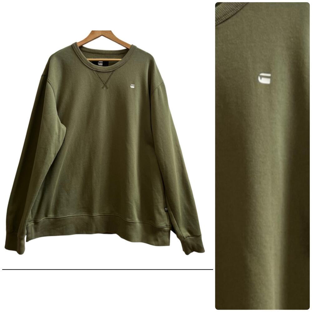 G Star Raw Olive Green Crewneck V Stitch Inset Long Sleeve Sweatshirt Size XXL